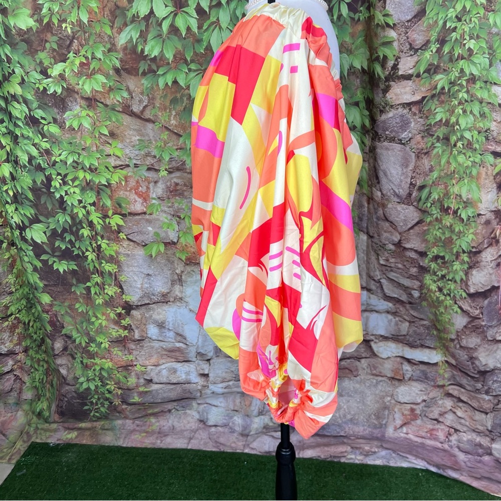 FANCY DREAM Oversized Multicolor Off the Shoulder Resort Blouse, S (Runs Large) - Picture 5 of 14